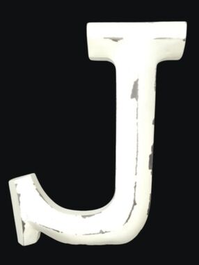 FREE STANDING DISTRESSED CREAM WASH DECORATIVE MONOGRAM WOOD LETTER (J)